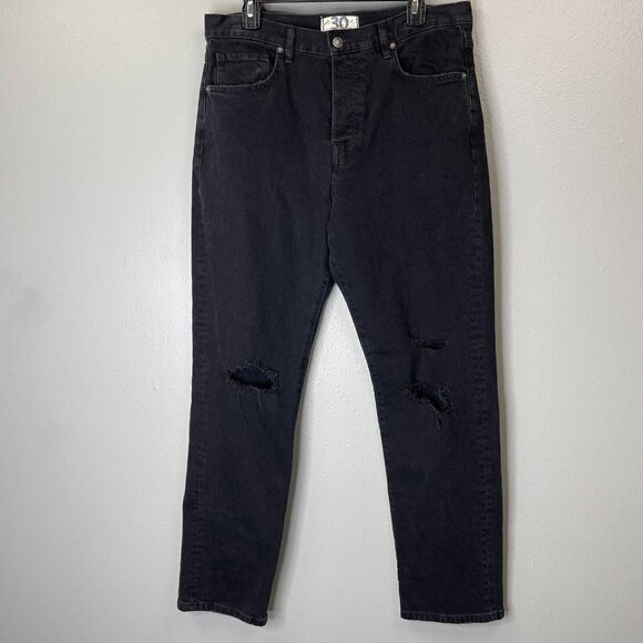Free People Denim - Free People Bren Boyfriend Jeans Womens 30‎ Black Magic High Rise Straight Leg